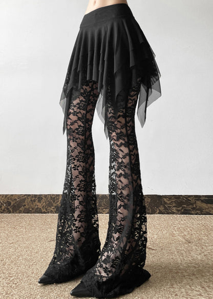 Black Hollow Out Patchwork Lac Flare Bottoms Summer