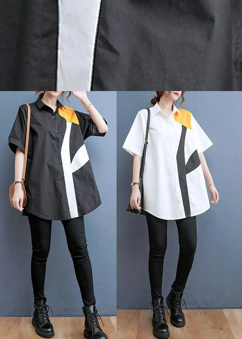 Simple White Print Button Cotton Summer Shirt Tops