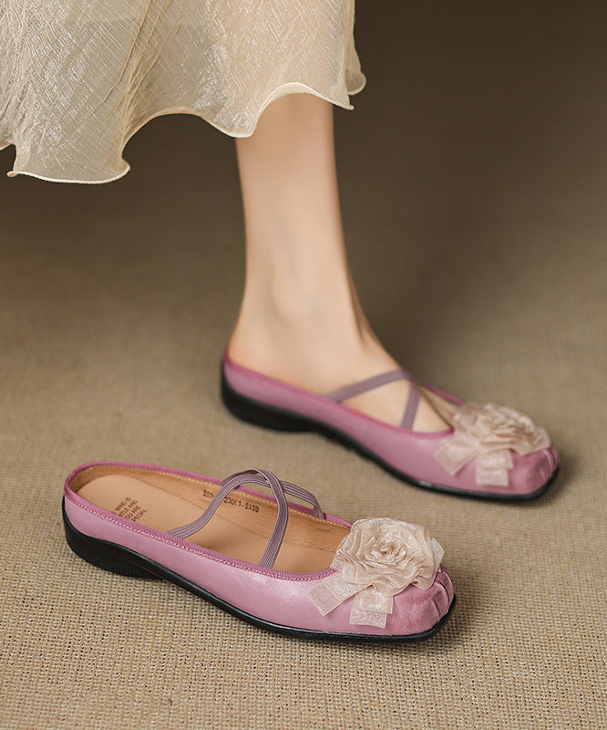 Purple Cowhide Leather Splicing Slide Sandals