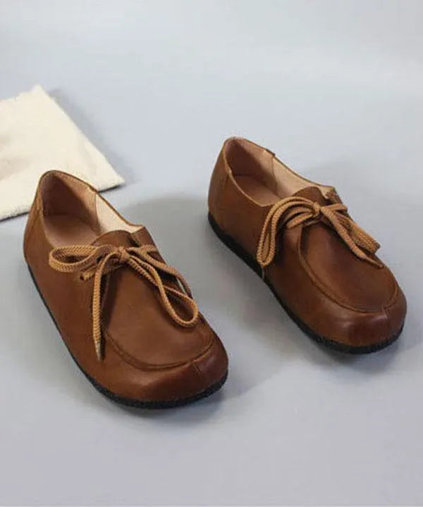 Soft Flat Shoes Brown Cowhide Leather Loafers for