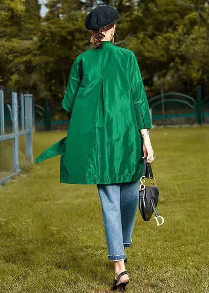 Green Peter Pan Collar Wear on Both Sides Patchwork Silk Coat Fall