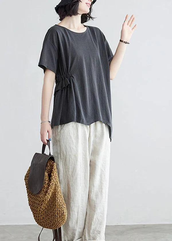 White Ruffled Asymmetrical Design Cotton Summer Tops