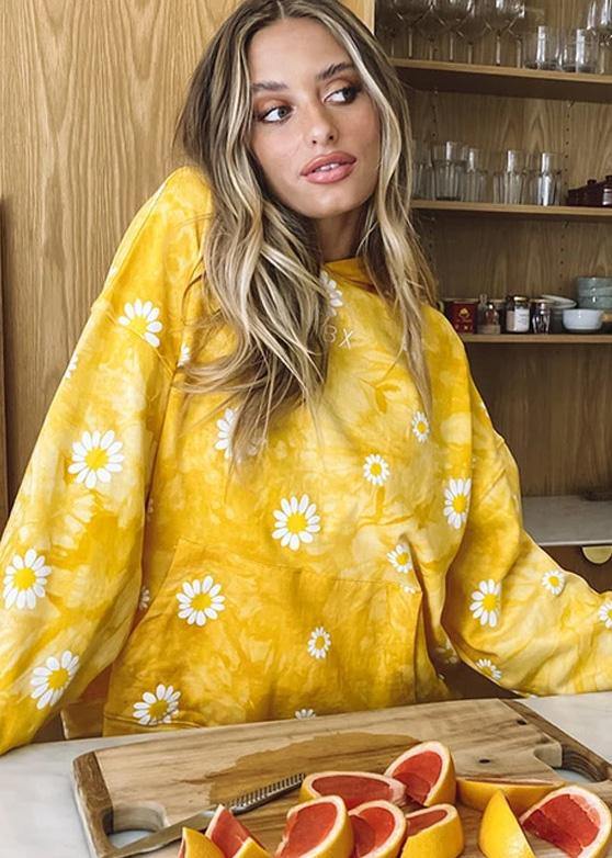Daisy Print Tie Dye Hoodies Yellow Sweatshirts