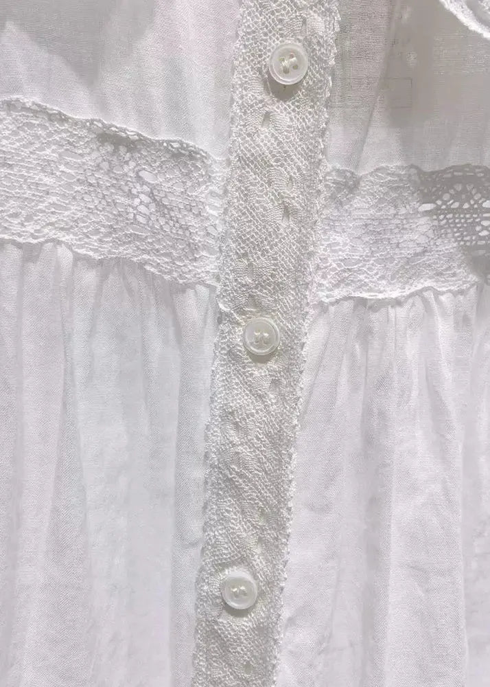 Blue Peter Pan Collar Lace Cotton Blouses Half Sleeve Fall