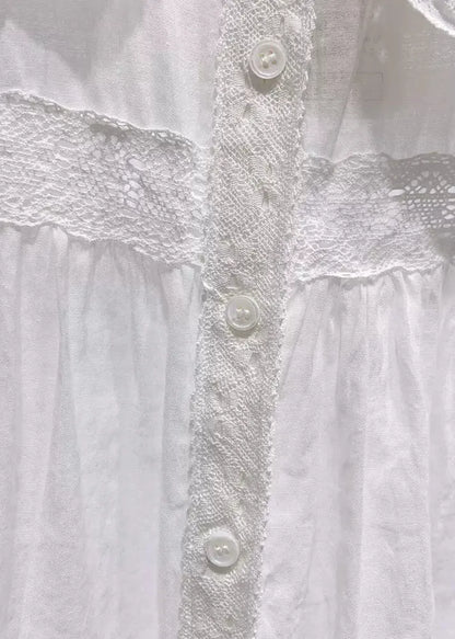 White Peter Pan Collar Lace Cotton Blouses Half Sleeve
