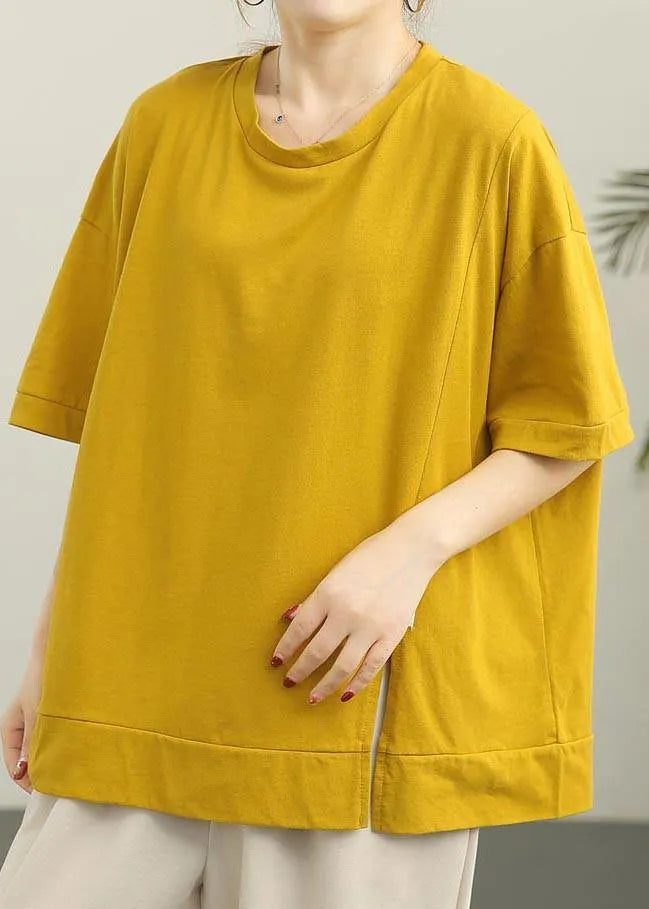 French Yellow Short Sleeve Cotton Summer Tops