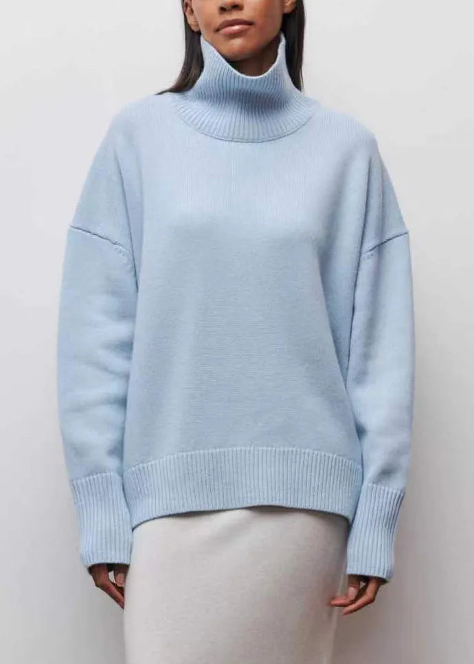 Simple Blue Turtleneck Knit Sweaters Spring