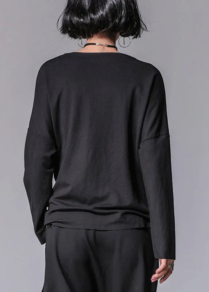 Vogue Black O-neck Asymmetrical Bow T Shirt Long Sleeve