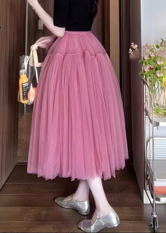 New Pink Wrinkled Tulle Skirt Summer