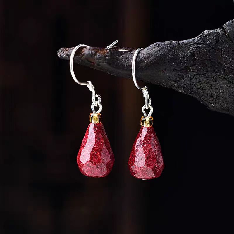 Mulberry Sterling Silver Cinnabar Water Drop Drop Earrings