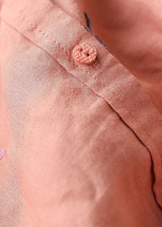 Diy Orange Embroideried Loose Linen Shirts Spring