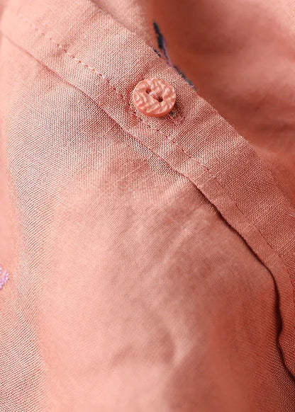 Diy Orange Embroideried Loose Linen Shirts Spring