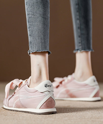 Pink Suede Lace Up Splicing Flat Shoes