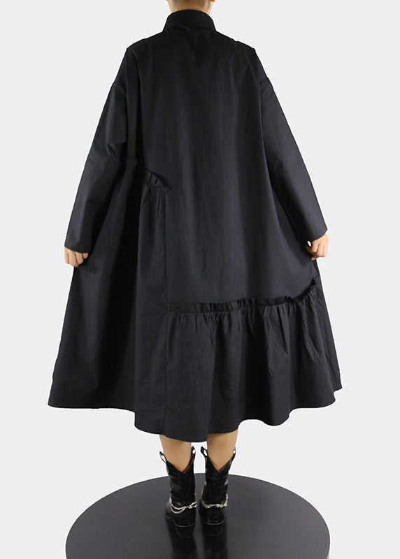 Black Peter Pan Collar Print Tulle Patchwork Shirt Dresses Spring