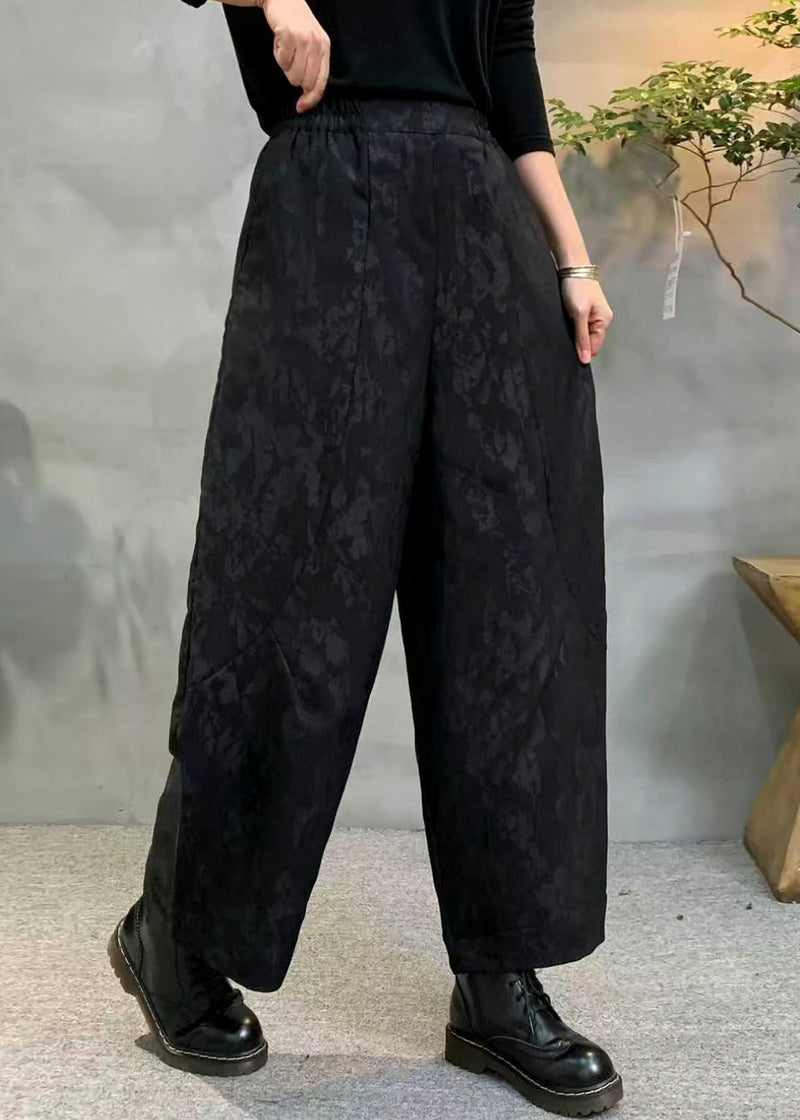 Black Oversized Jacquard Fine Cotton Filled Harem Pants Winter