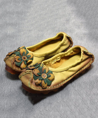 Splicing Flat Shoes Yellow Cowhide Leather