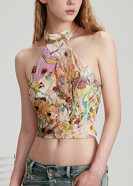 Stylish Halter Print Cotton Tank Top Sleeveless