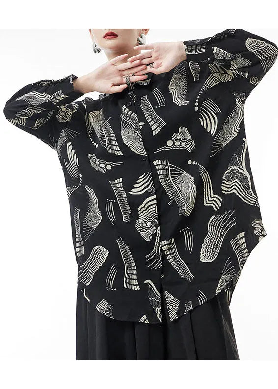 Black Button Peter Pan Collar Chiffon Blouses Spring