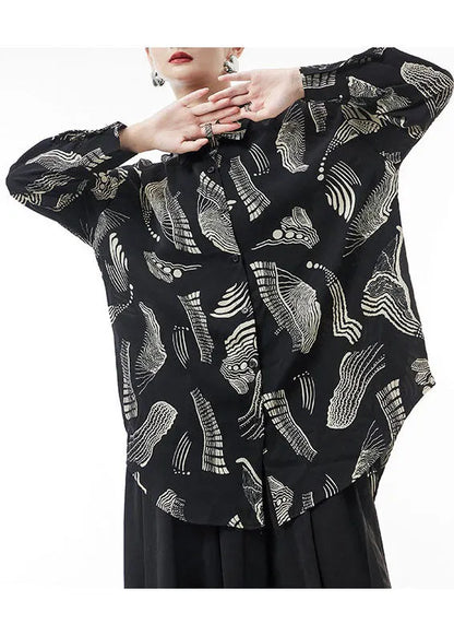 Black Button Peter Pan Collar Chiffon Blouses Spring