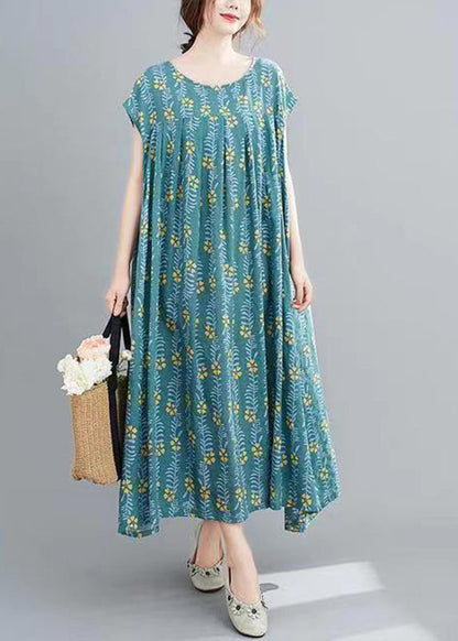 Blue O-neck Cozy Maxi Dresses Summer