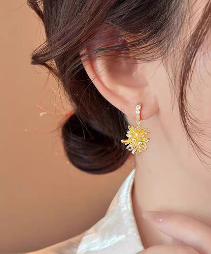 Gold Copper Alloy Zircon Asymmetrical Fireworks Drop Earrings