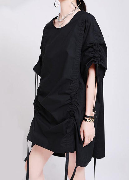 Black Cinched Summer Cotton Dress