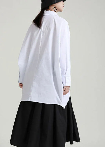 Loose White Button Low High Design Peter Pan Collar Blouses Spring