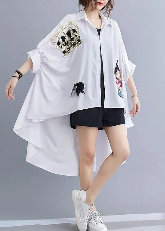 Style White Nail Bead Sequins Button Summer Top
