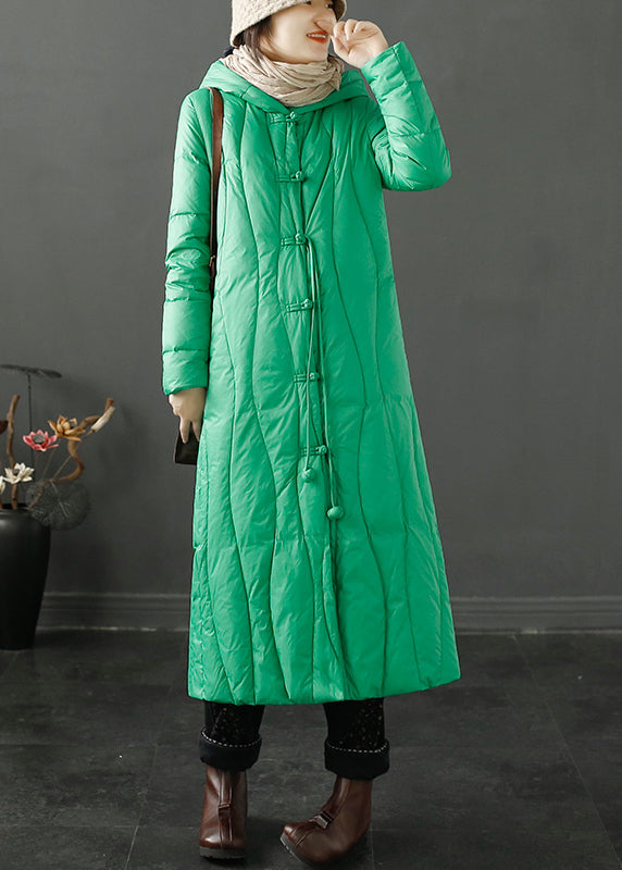 Green Hooded Tasseled Chinese Button Cotton Coats Winter