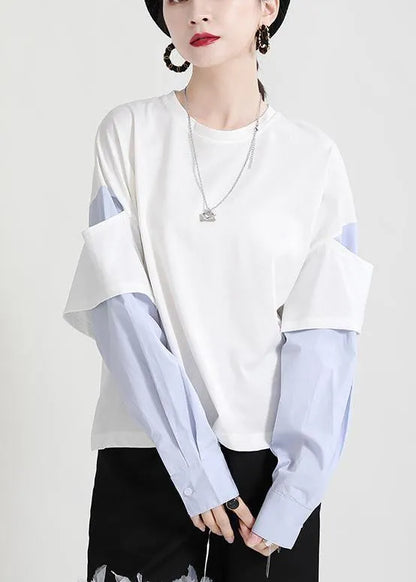 Street White Patchwork O-neck Sweatshirt