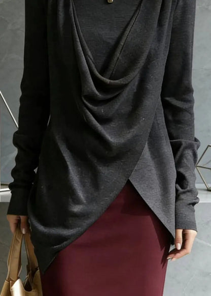 Italian Grey Asymmetrical Design Cotton Top Spring