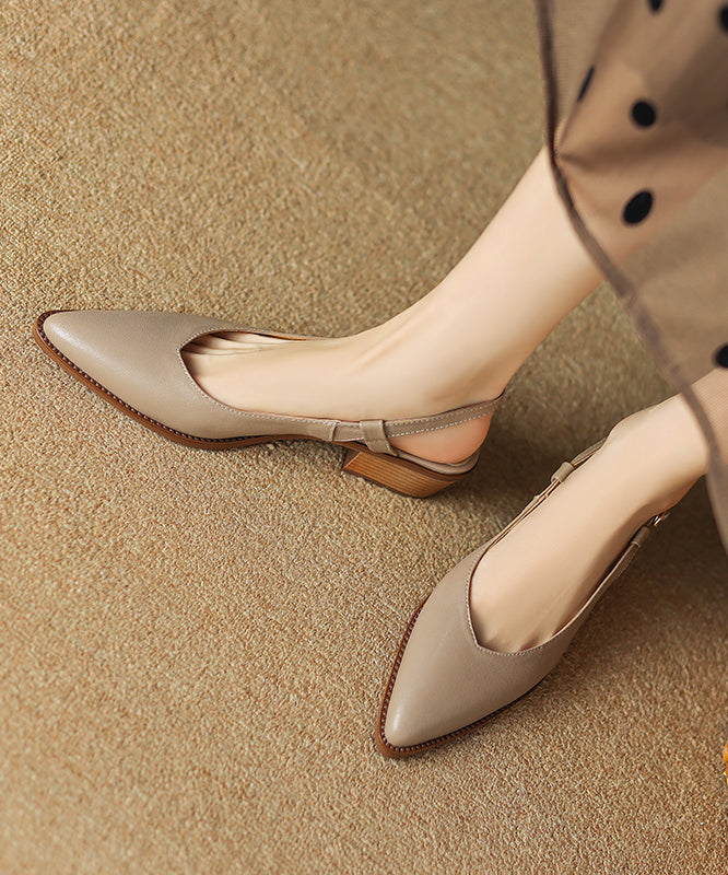 Chunky Sandals Brown Cowhide Leather Pointed Toe