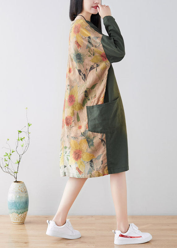 Stylish Green Button Print Coat Spring