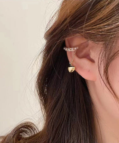 Gold Copper Overgild Zircon Pearl Love Tassel Drop Earrings