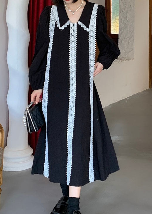 Black Lace Patchwork Holiday Dress Spring
