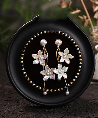 Gold Acrylic Alloy Zircon Pearl Tassel Drop Earrings