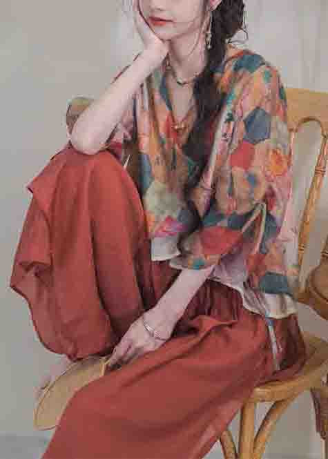 Colorblock Asymmetrical Design Print Lace Up Patchwork Shirt Top Summer