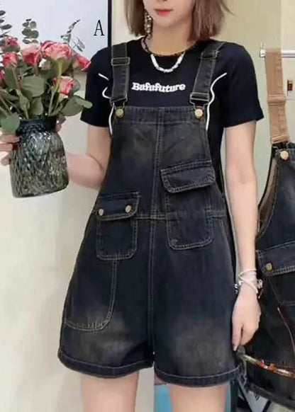 Pockets Patchwork Loose Denim Jumpsuits Summer