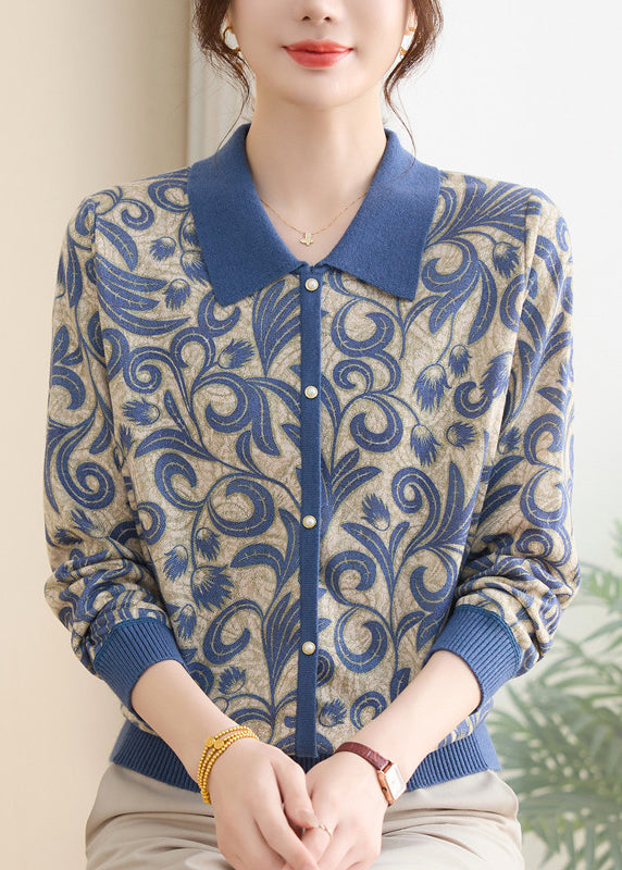 Purple Peter Pan Collar Print Knit Sweaters Fall