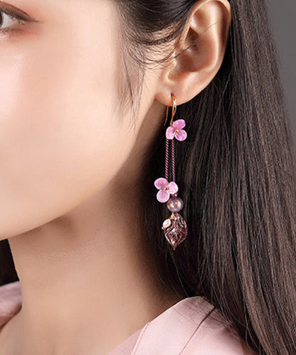 Art Pink Sterling Silver Water Drop Drop Earrings