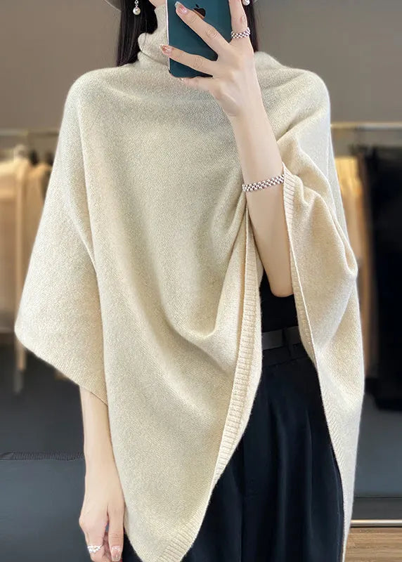 Loose Khaki Turtleneck Woolen Cape Sweaters Spring