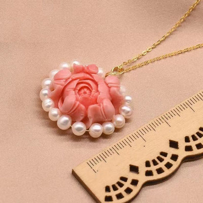 Stylish Red Sterling Silver Overgild Pearl Pendant Necklace