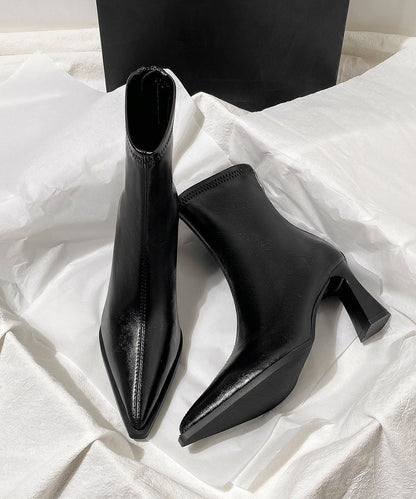 Black High Heel Faux Leather Stylish Splicing Boots