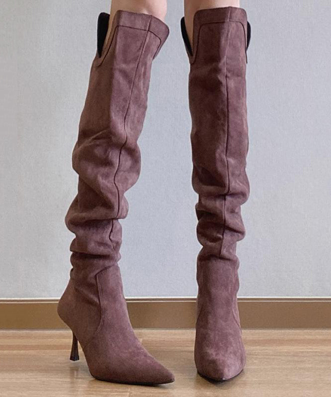 Simple Splicing High Heel Boots Purple Suede
