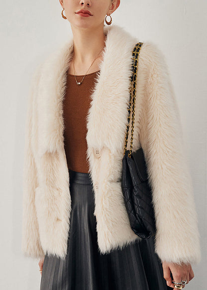 Beige Button Pockets Woolen Coat Winter