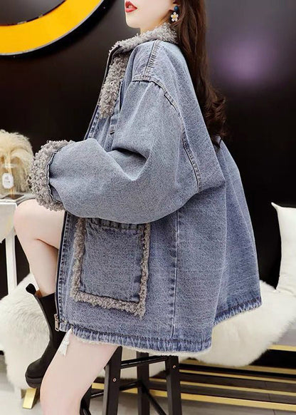 Black Zippered Pockets Patchwork Warm Fleece Coats Long Sleeve