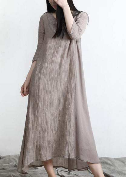 Art Nude Cinched Pockets Patchwork Maxi Summer Linen Dress