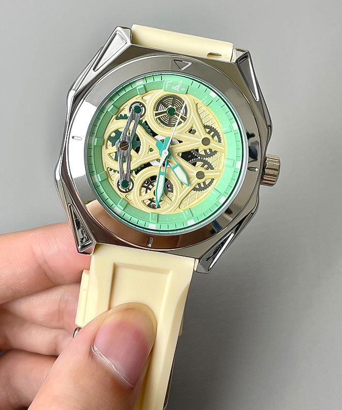 Beige Silicone Rubber Sapphire Crystal Waterproof Watches
