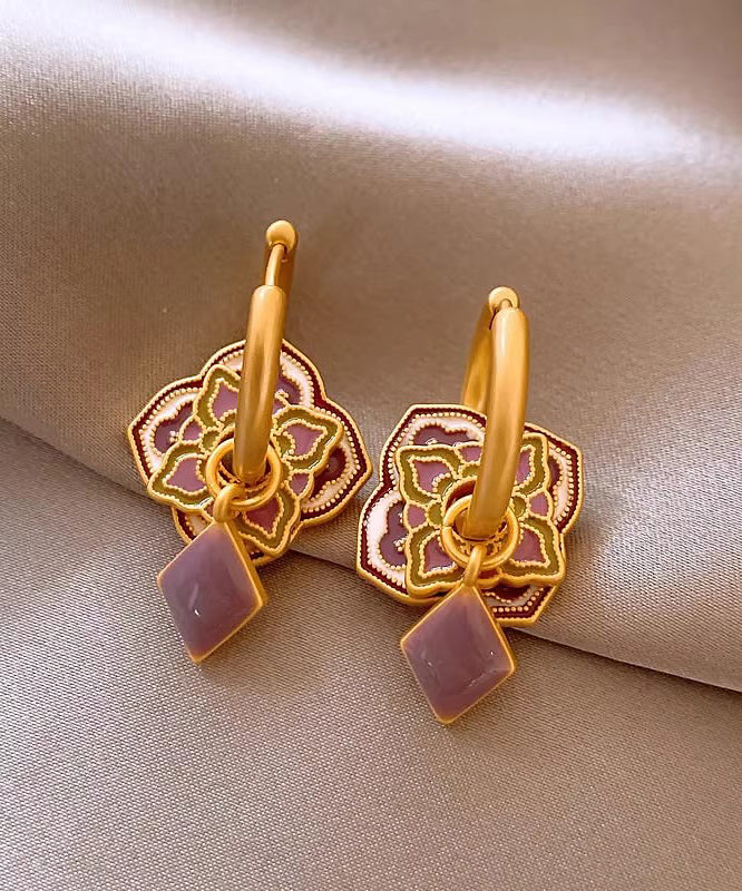 Classy Purple Copper Alloy Enamel Hoop Earrings
