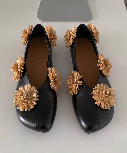New Splicing Flat Shoes Black Sheepskin